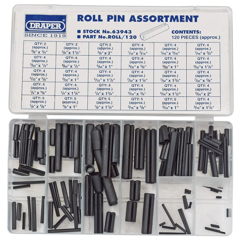 Draper 1x 120 Piece Roll Pin Assortment Garage Professional Standard Tool 63943