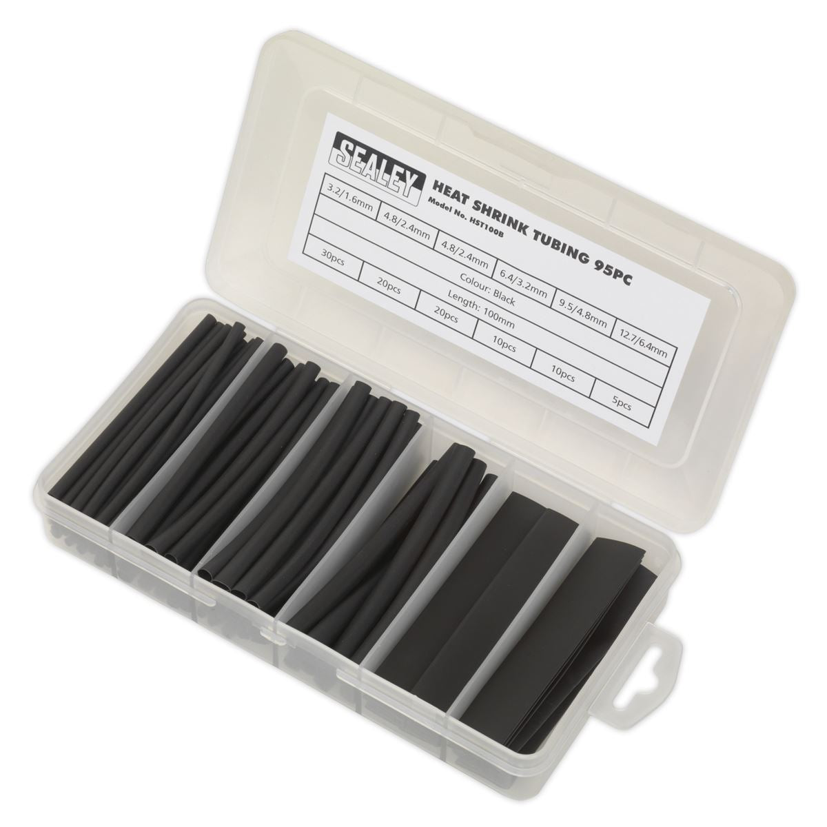 Sealey Heat Shrink Tubing Assortment 95pc 100mm Black HST100B