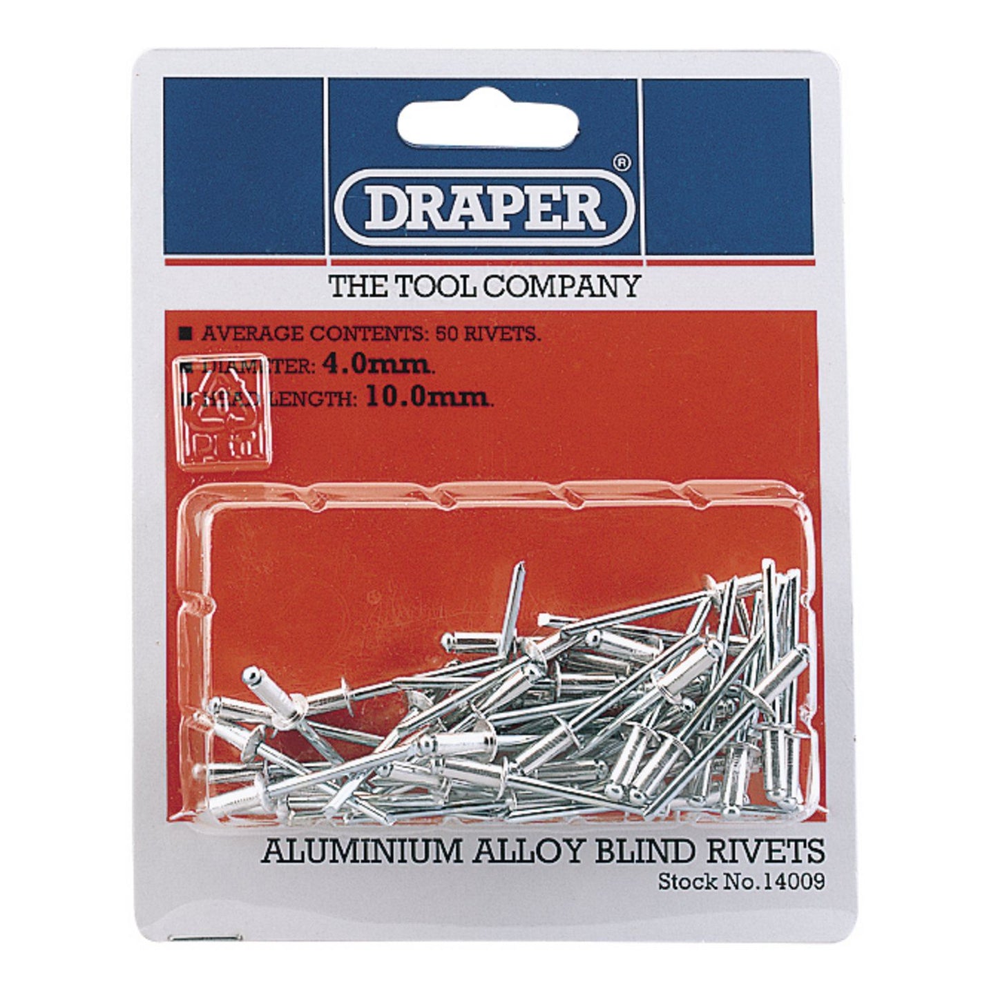 Draper 14009 Blind Rivets 4.0mm Dia x 10mm Long - Pack of 50