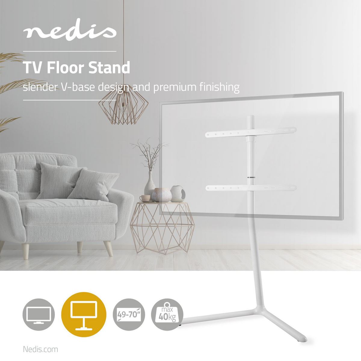 Nedis TV Floor Stand 49 to 70" 40 kg V-shape Design Anti-tip strap Snap-lock - TVSM5250WT