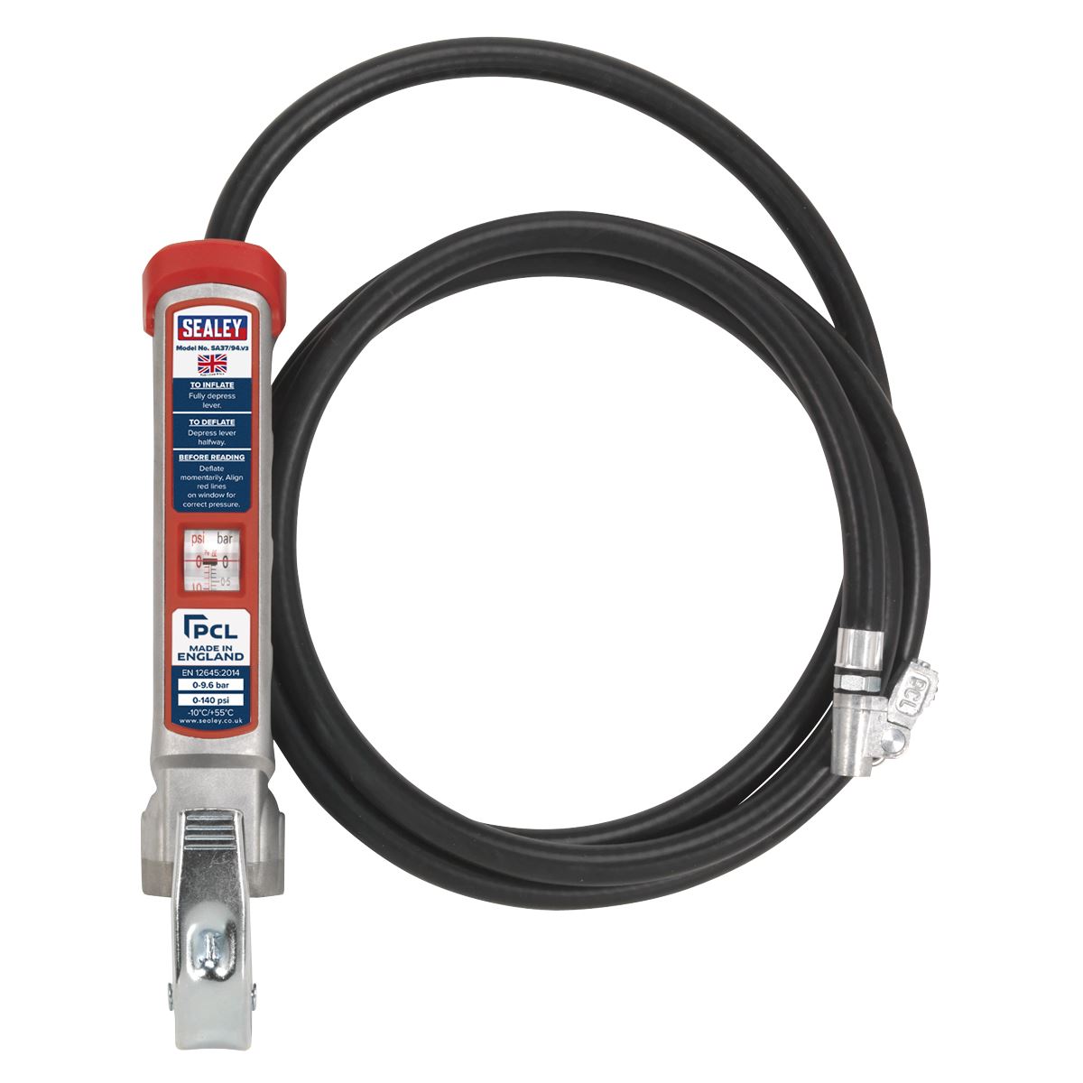 Sealey Prof Tyre Inflator with 2.5m Hose & Clip-On Connector SA37/94