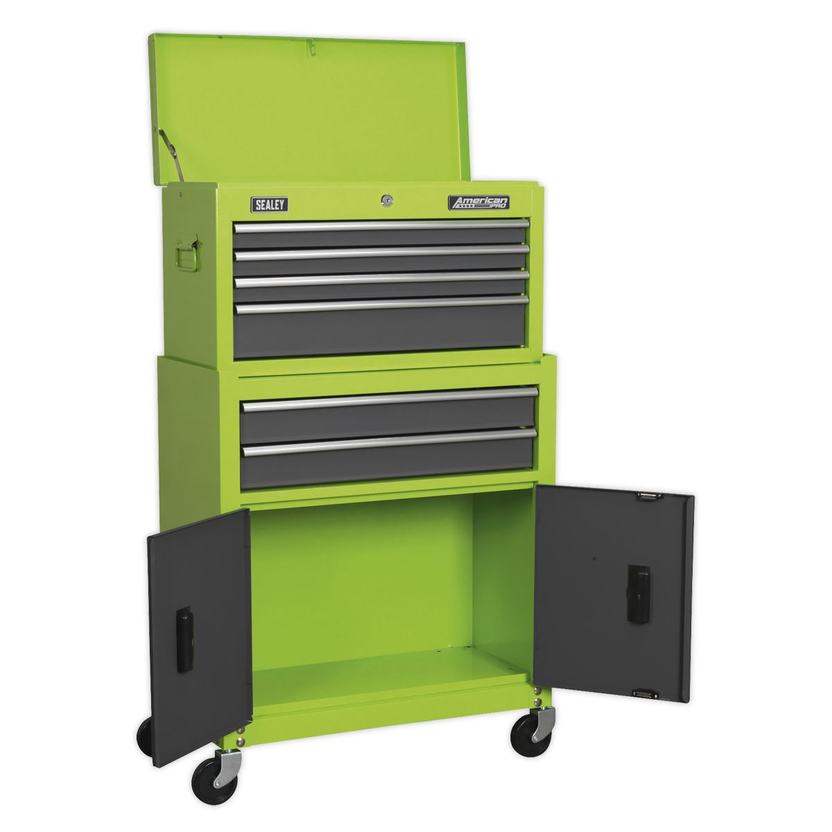 Sealey Topchest & Rollcab Combo 6 Drawer- Hi-Vis Green/Grey AP2200BBHV