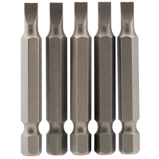 1x Pack Of 5 Draper 4.5mm 1/4" Hex Plain Slot Insert Bit - 50mm Long - 64270