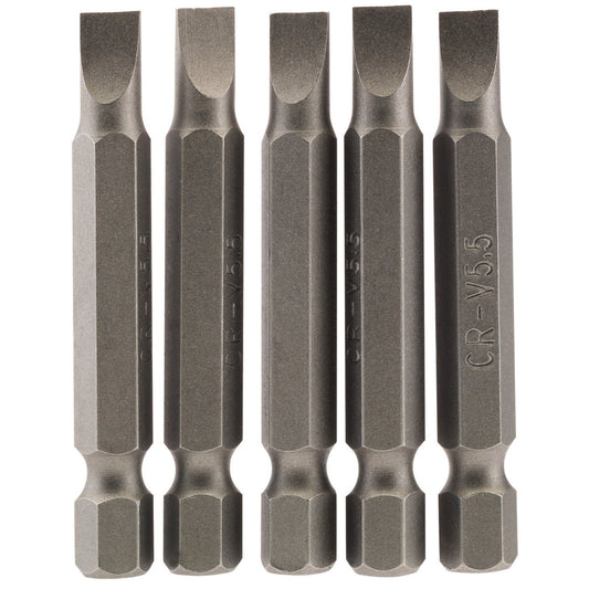 1x Pack Of 5 Draper 5.5mm 1/4" Hex Plain Slot Insert Bit - 50mm Long - 64272