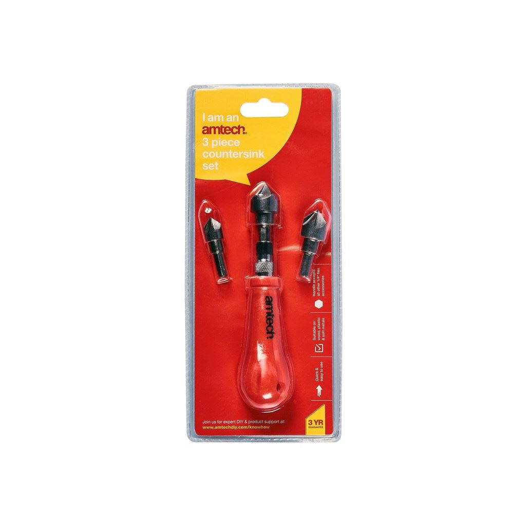 3 Piece Countersink Drill Bit Set+Handle Screw Tool Wood Plastic Soft Metal - F0815