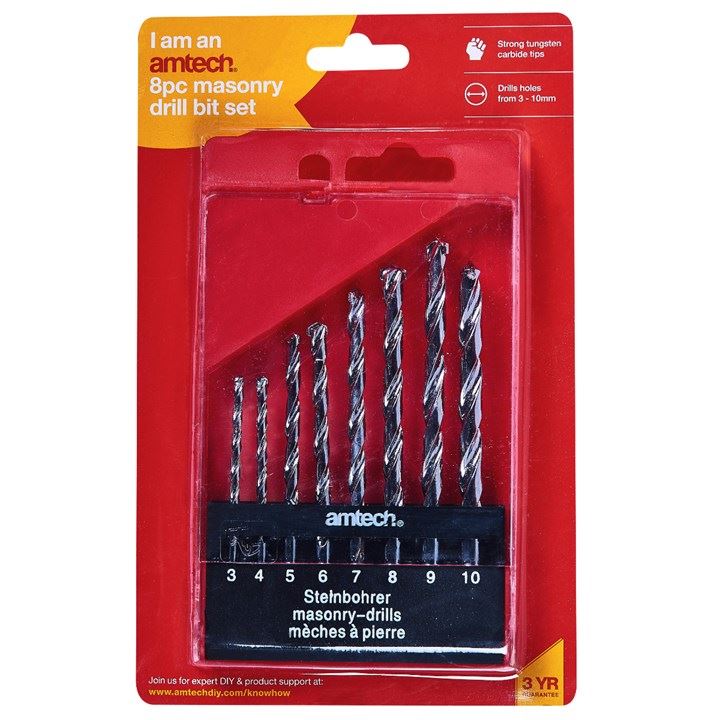 8x Pro Masonry Drill Set 3-10mm Heavy Duty Cold Forged Steel Tungsten Carbide