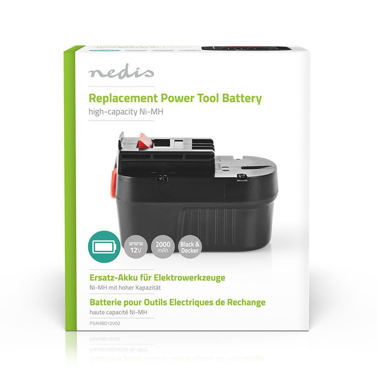 Nedis Power Tool Battery Ni-MH 12V 2Ah 24Wh Replacement for Black & Decker