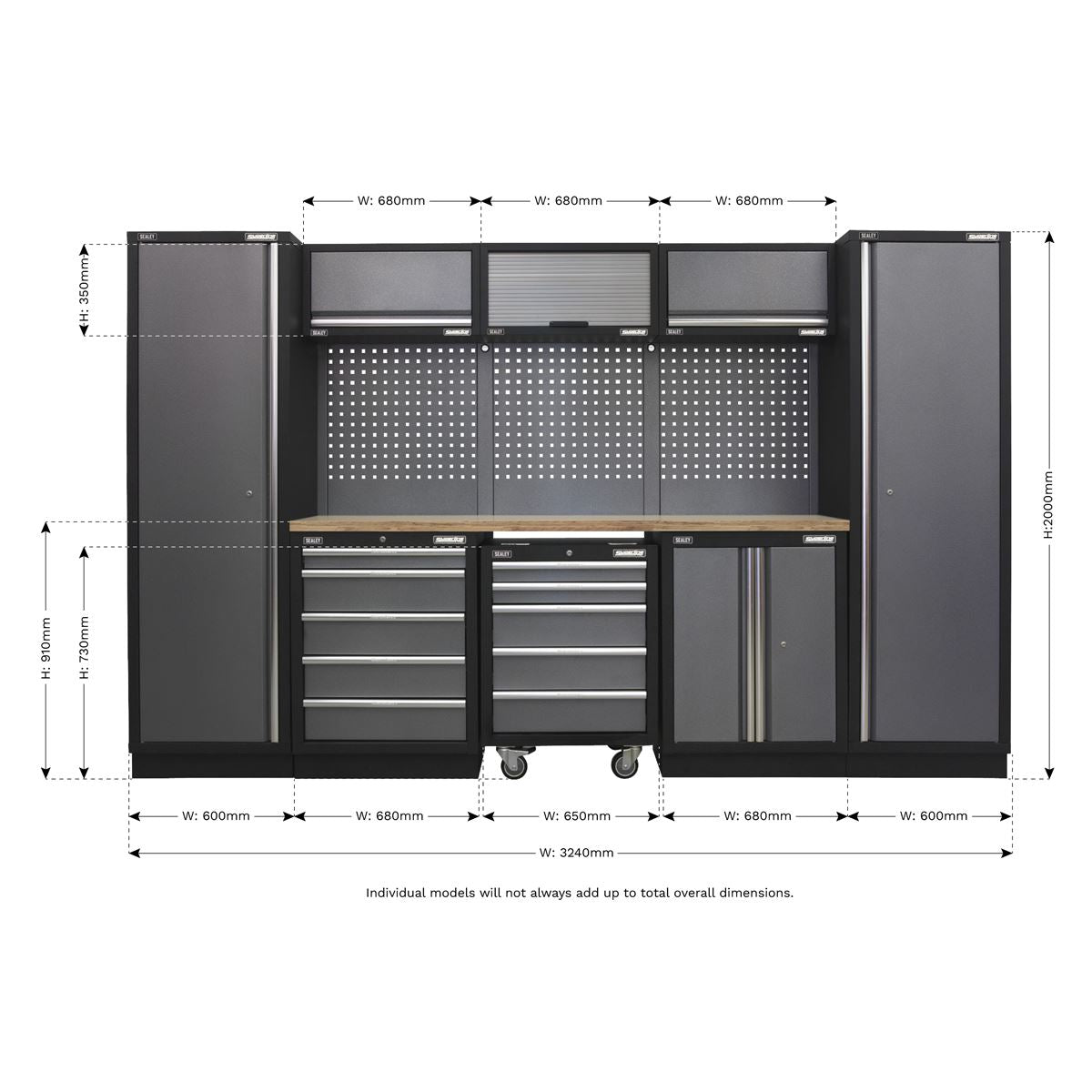 Sealey Superline Pro 3.2m Storage System - Wood Worktop APMSSTACK03W