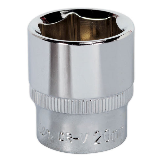 Sealey WallDrive Socket 20mm 3/8"Sq Drive Fully Polished SP3820