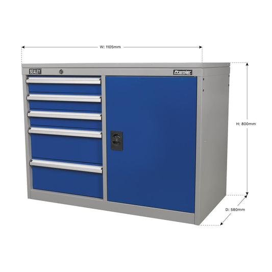 Sealey Industrial Cabinet/Workstation 5 Drawer & 1 Shelf Locker API1103B