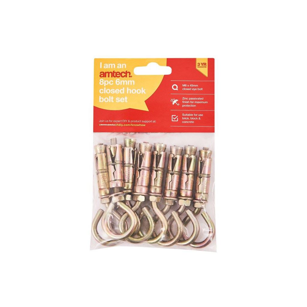 8 Piece 6mm Closed Hook Bolts Secure Professional Solid Surface Tool Workshop - S5960