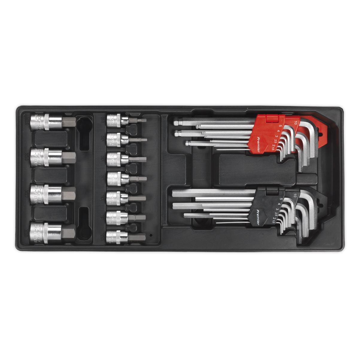 Sealey Tool Tray with Hex/Ball-End Hex Keys & Socket Bit Set 29pc TBT07