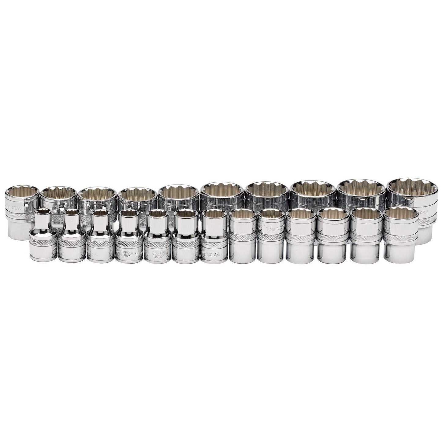 Draper 34561 1/2" Square Drive Loose Metric Polished Chrome Sockets (23 piece)