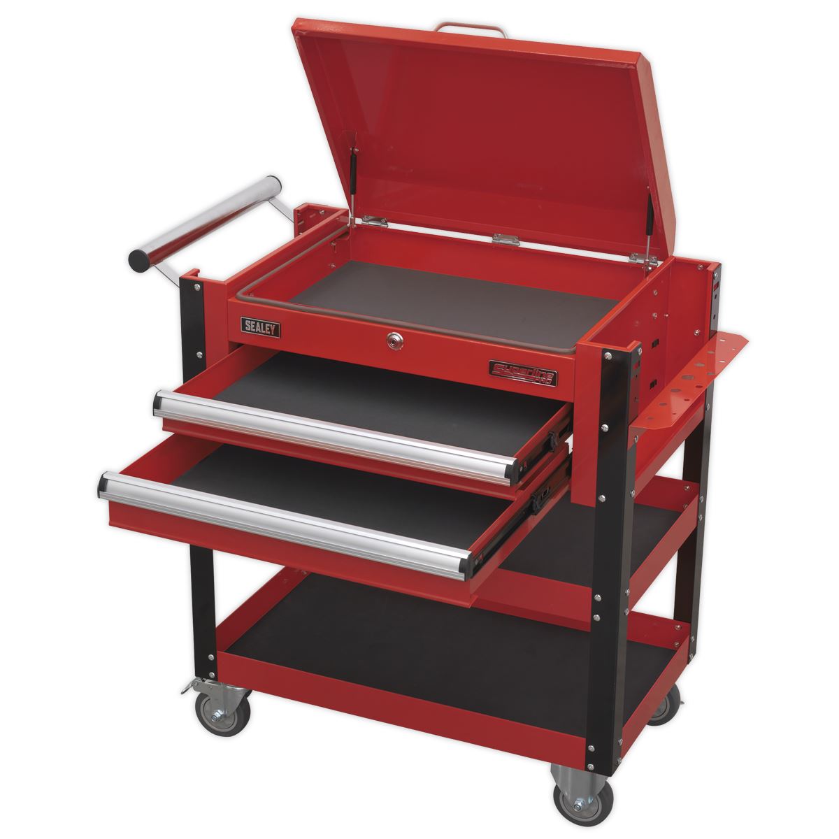 Sealey HD Mobile Tool & Parts Trolley 2 Drawer & Locking Top - Red AP760M