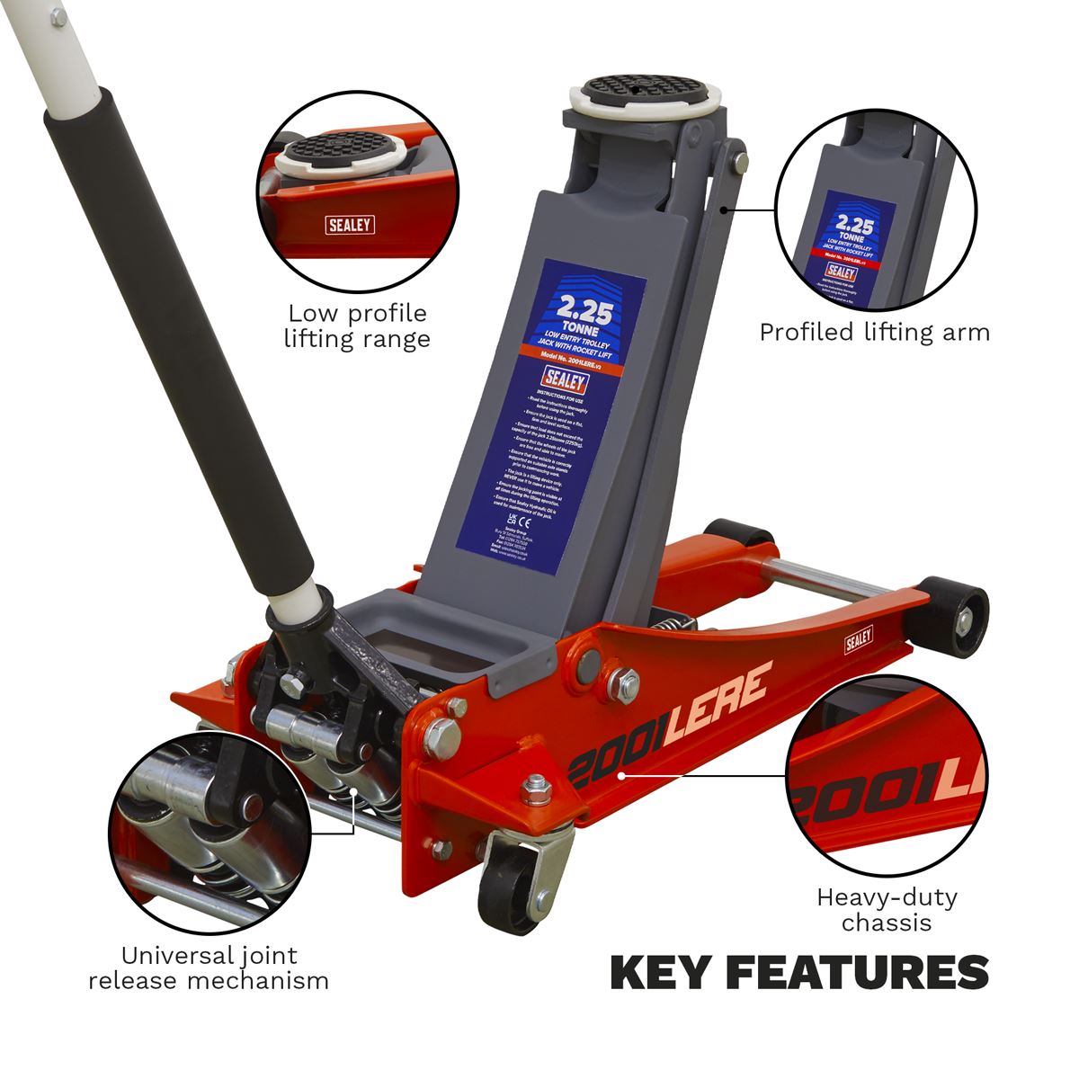 Sealey Trolley Jack 2.25 tonne Low Entry Rocket Lift Red 2001LERE