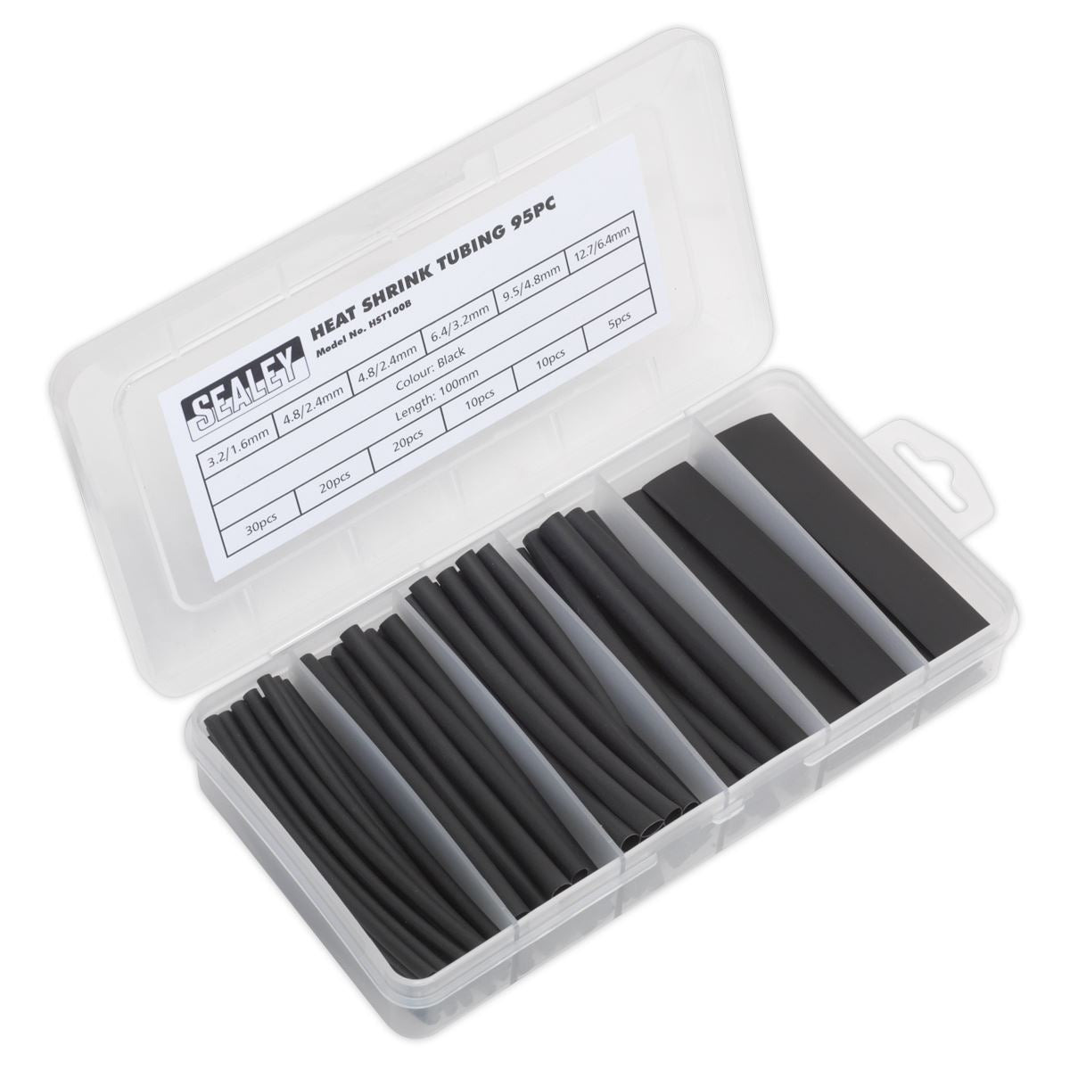 Sealey Heat Shrink Tubing Assortment 95pc 100mm Black HST100B