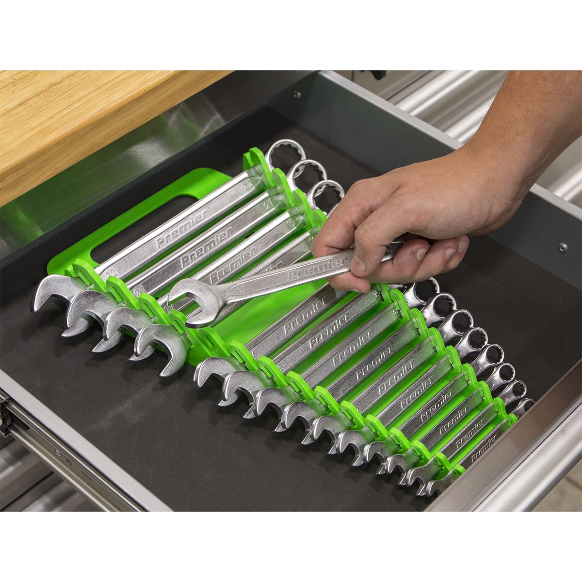 Sealey Spanner Rack Capacity 15 Spanners Hi-Vis Green WR08HV