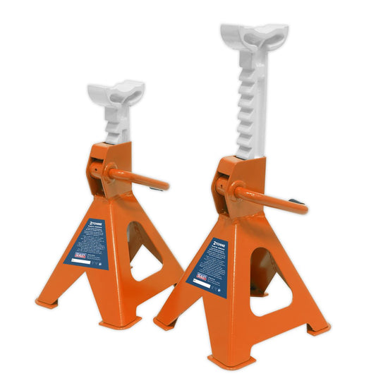 Sealey Axle Stands (Pair) 2 tonne per Stand Ratchet Type - Orange VS2002OR