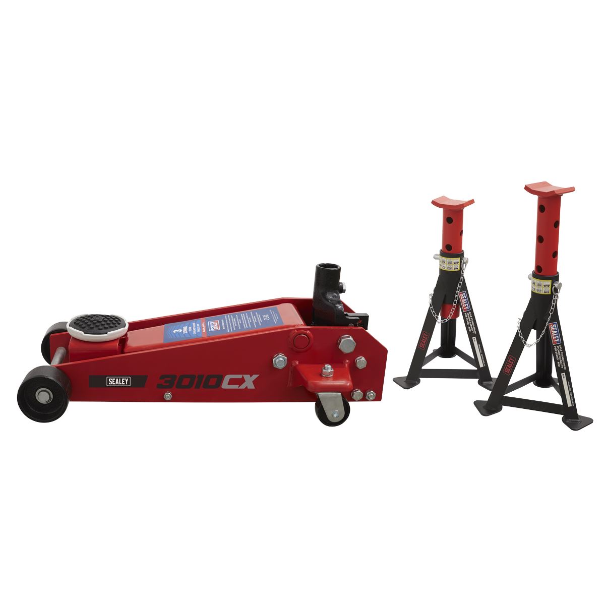 Sealey Trolley Jack 3t Standard Chassis with Axle Stands (Pair) 3010CX