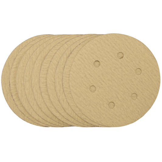 Draper Gold Sanding Discs with Hook & Loop, 150mm, 180 Grit (Pack of 10) - 64240