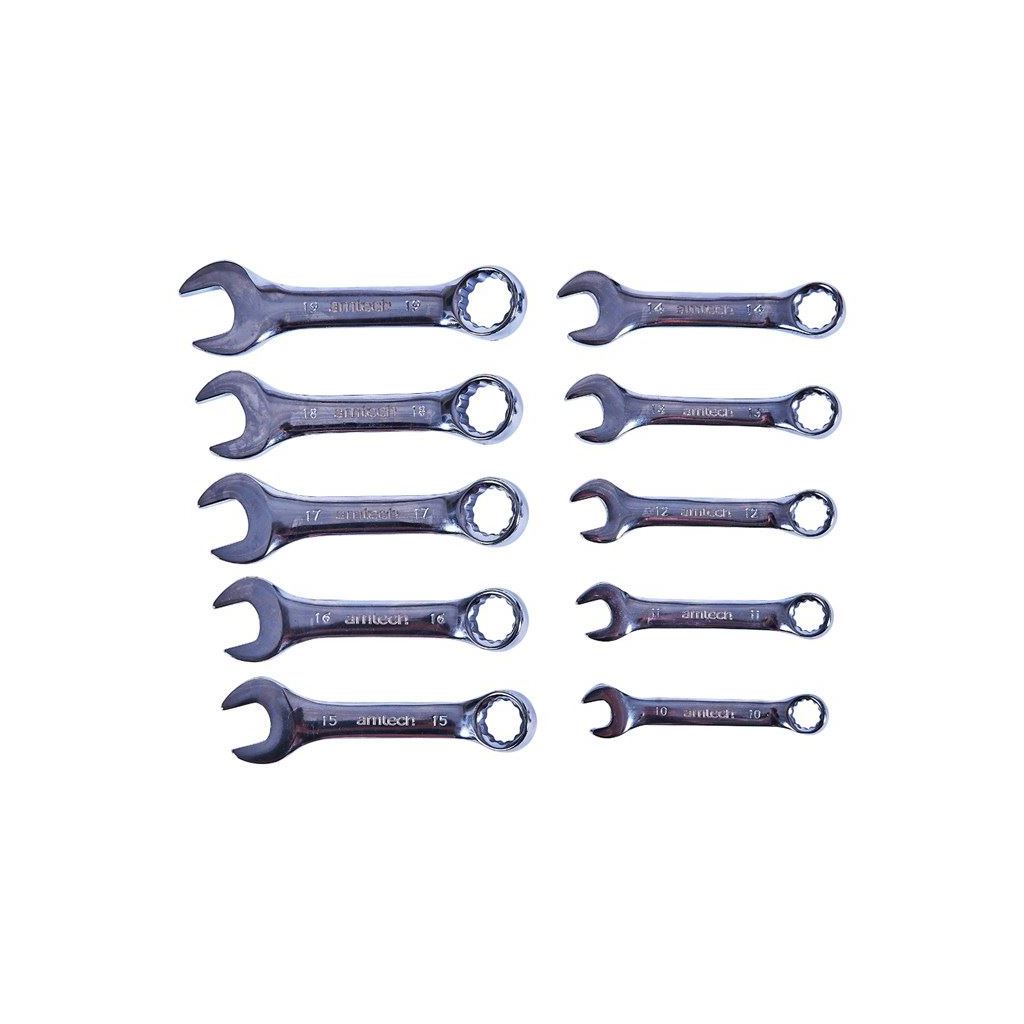 Amtech 10x Stubby Combination Wrench Set 10mm-19mm Short Ring Spanner Open Ended - K2001