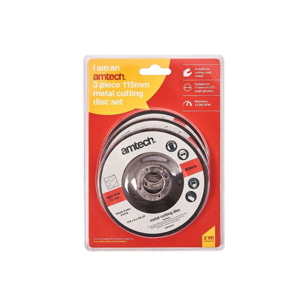 Amtech 3 Piece 115mm Metal Cutting Disc - V1010