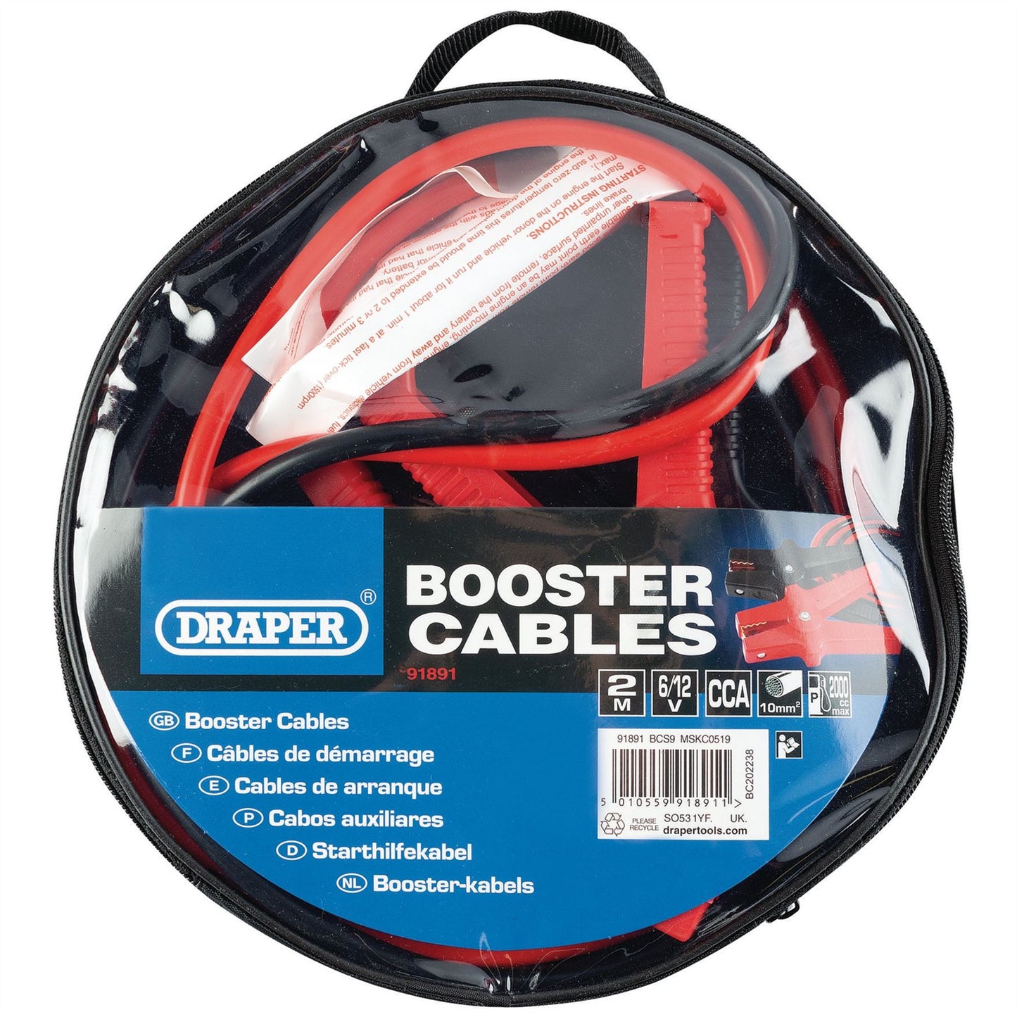 Draper Booster Cables (2m x 10mm&sup2;) BCS9 - 91891