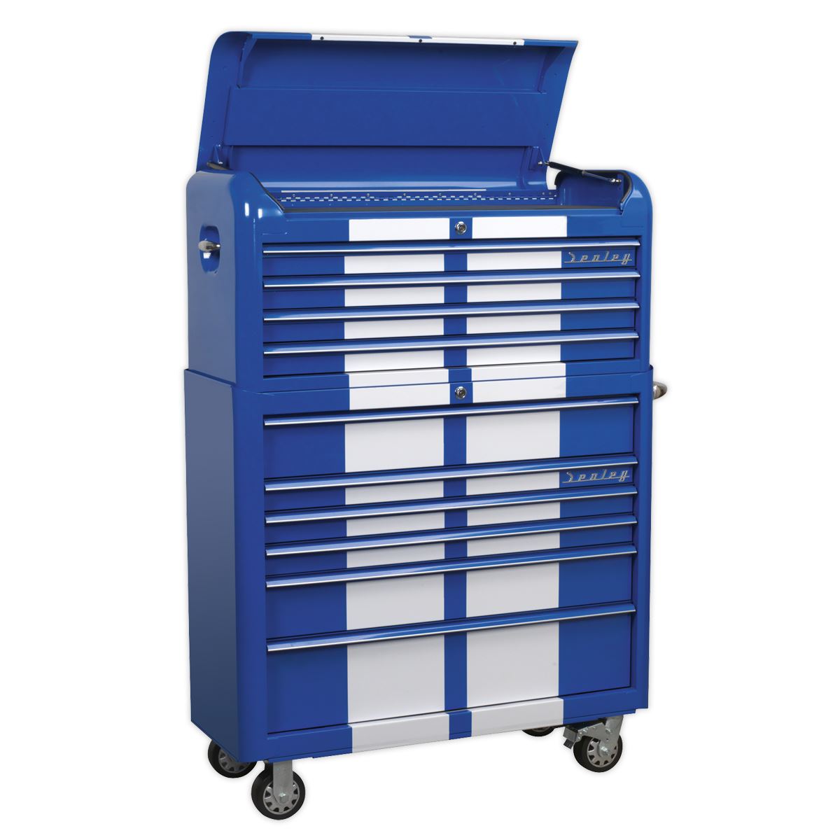 Sealey Retro Style Extra-Wide Combo 10 Drawer - Blue/White Stripes AP41COMBOBWS