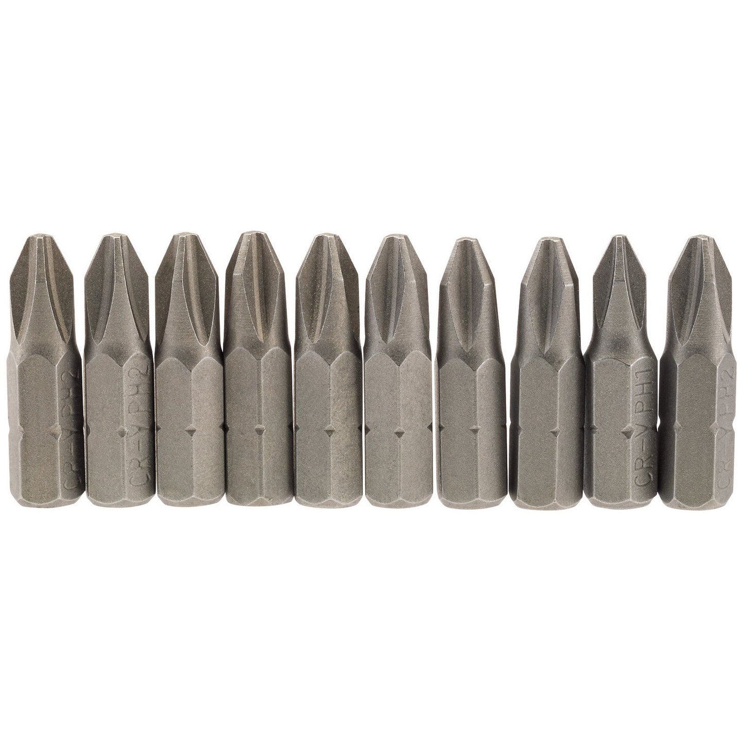 1x Pack Of 10 Draper No. 2 1/4" Hex Cross Slot Insert Bit - 25mm Long - 64072