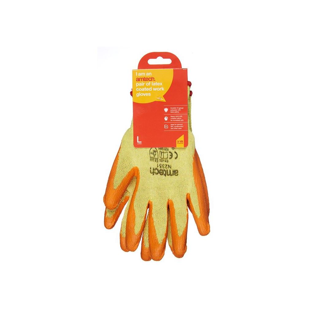 Amtech Latex Palm Coated Work Gloves Sizes L Size 9 Heavy Duty Ppe Diy - N2351