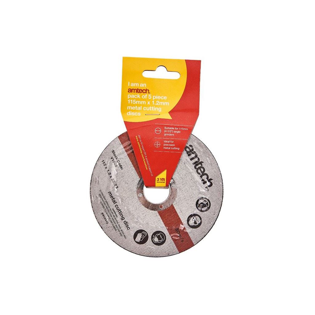 Amtech 5 Piece 1.2mm x 115mm 4.5'' Metal Bolt Cutting Disc Grinder Cutter Blade - V1042