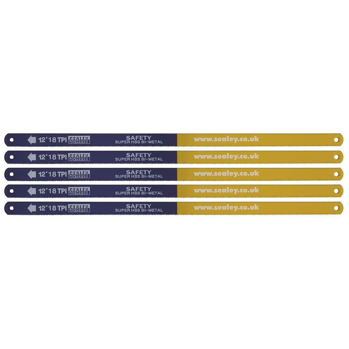 Sealey Hacksaw Blade 300mm HSS Bi-Metal 18tpi Pack of 5 HSB0518