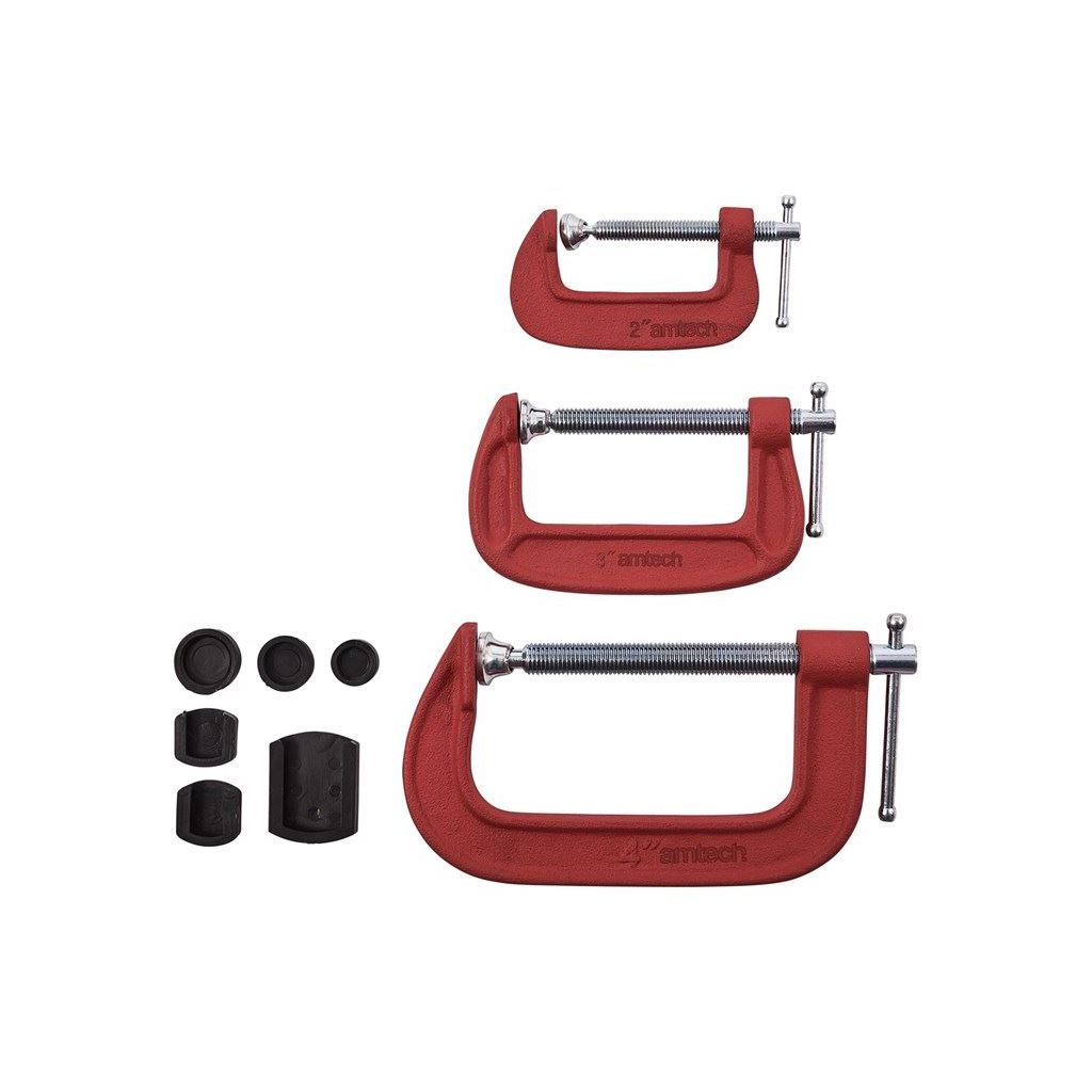 3 Piece Heavy Duty G-Clamp Set 2" 3" & 4" Soft Jaw Pads 50mm 75mm 100mm G Clamps - D0850