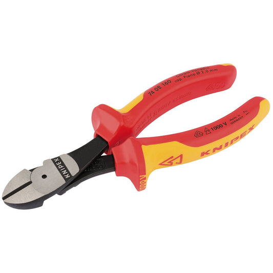 Knipex 74 08 160 VDE Insulated High Leverage Insulated Side Cutters 160mm 32022