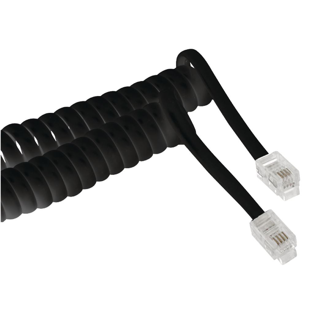 Glaxio Coiled headset cable RJ10 male to RJ10 male 5m black - TCGP90100BK50