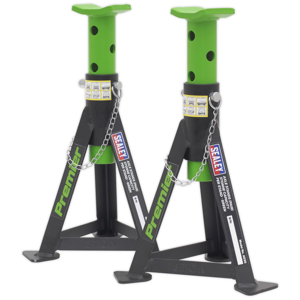 Sealey Axle Stands (Pair) 3 tonne Capacity per Stand Green AS3G