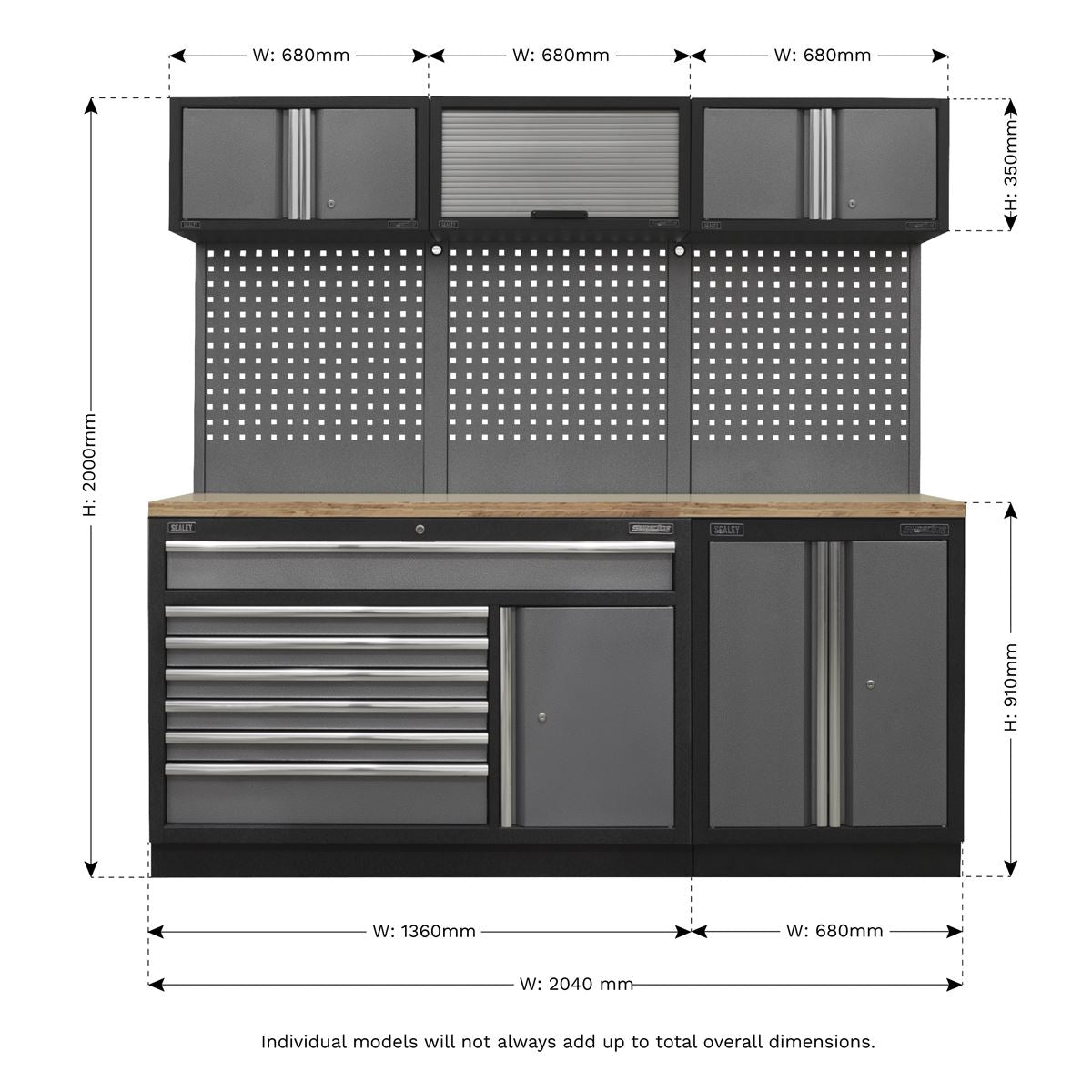 Sealey Superline Pro 2.04m Storage System - Pressed Wood Worktop APMSSTACK11W