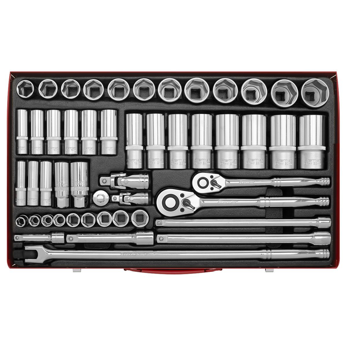 Sealey Socket Set 50pc 3/8" & 1/2"Sq Drive 6pt WallDrive - Metric AK6942