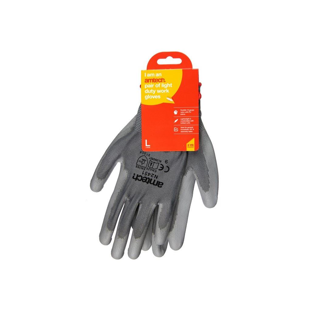 Amtech Light Duty Pu Coated Palm Gloves Grey Large Size 9 - N2451