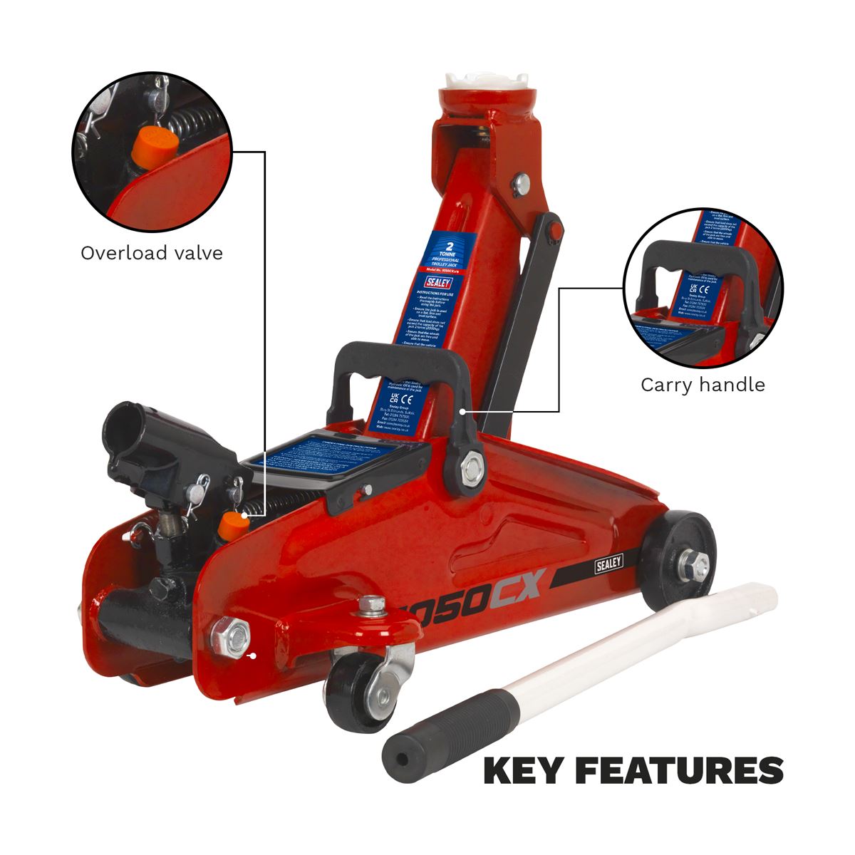 Sealey Trolley Jack 2 tonne Short Chassis 1050CX