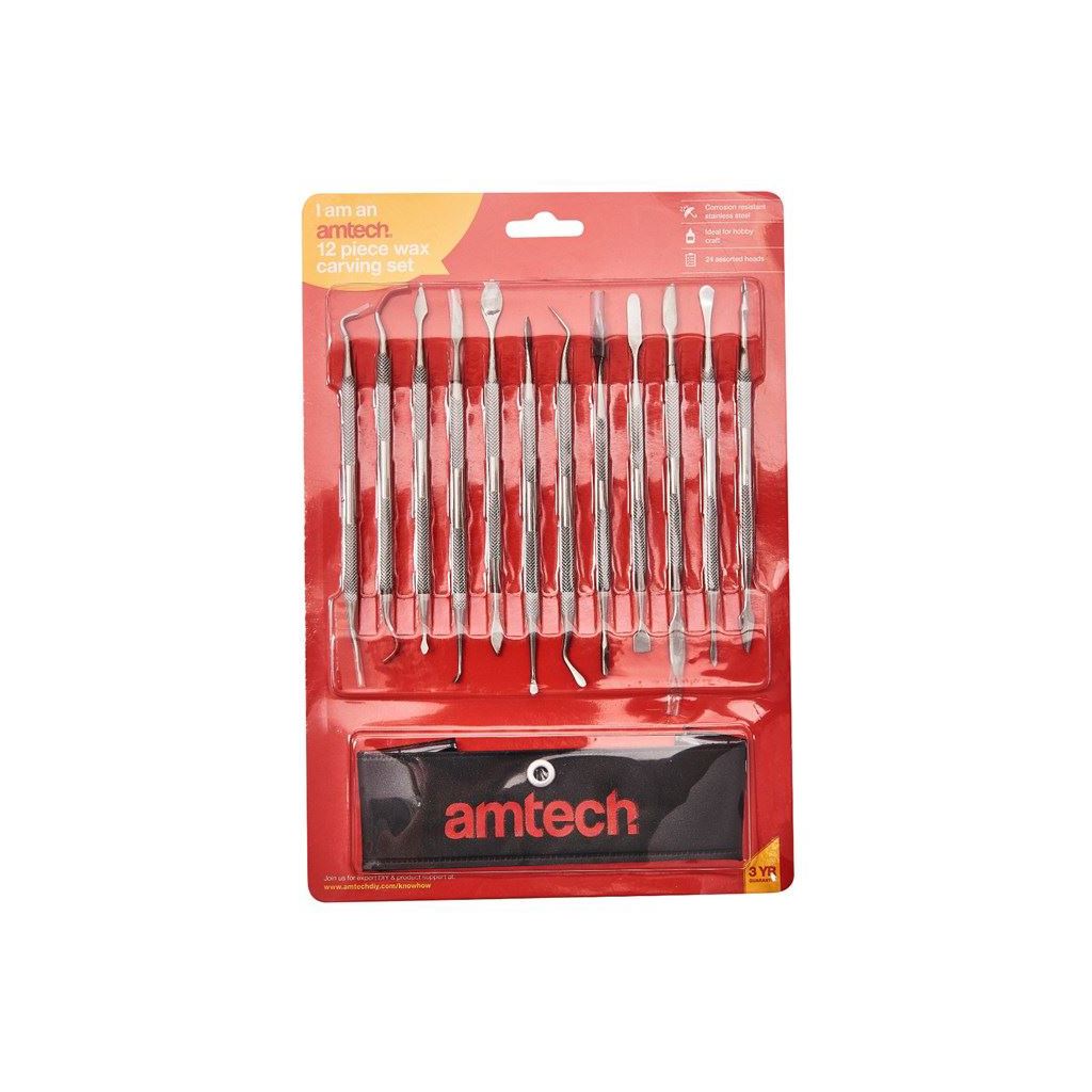 Amtech 12 Piece Stainless Steel Wax Carving Set Double Ended Carving Tools - R0330