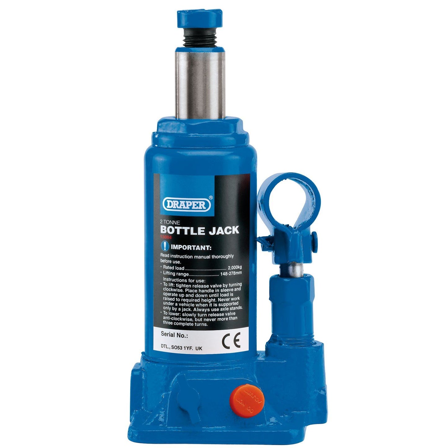 Draper 39054 / BJ2 Hydraulic Bottle Jack 2 Tonne ( Ton ) as 13064