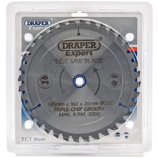 Draper 1x Expert Tct Saw Blade 185X20mmx36T Garage Professional Standard Tool - 03637