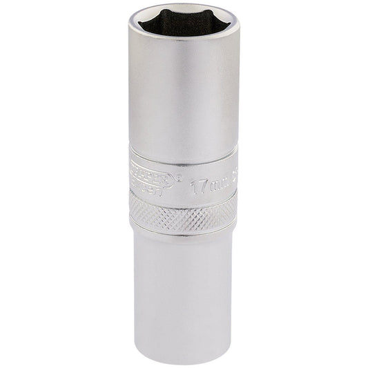 Draper Expert Quality Chrome 1/2" Square Drive 6 Point Metric Deep Socket - 17mm - 16649