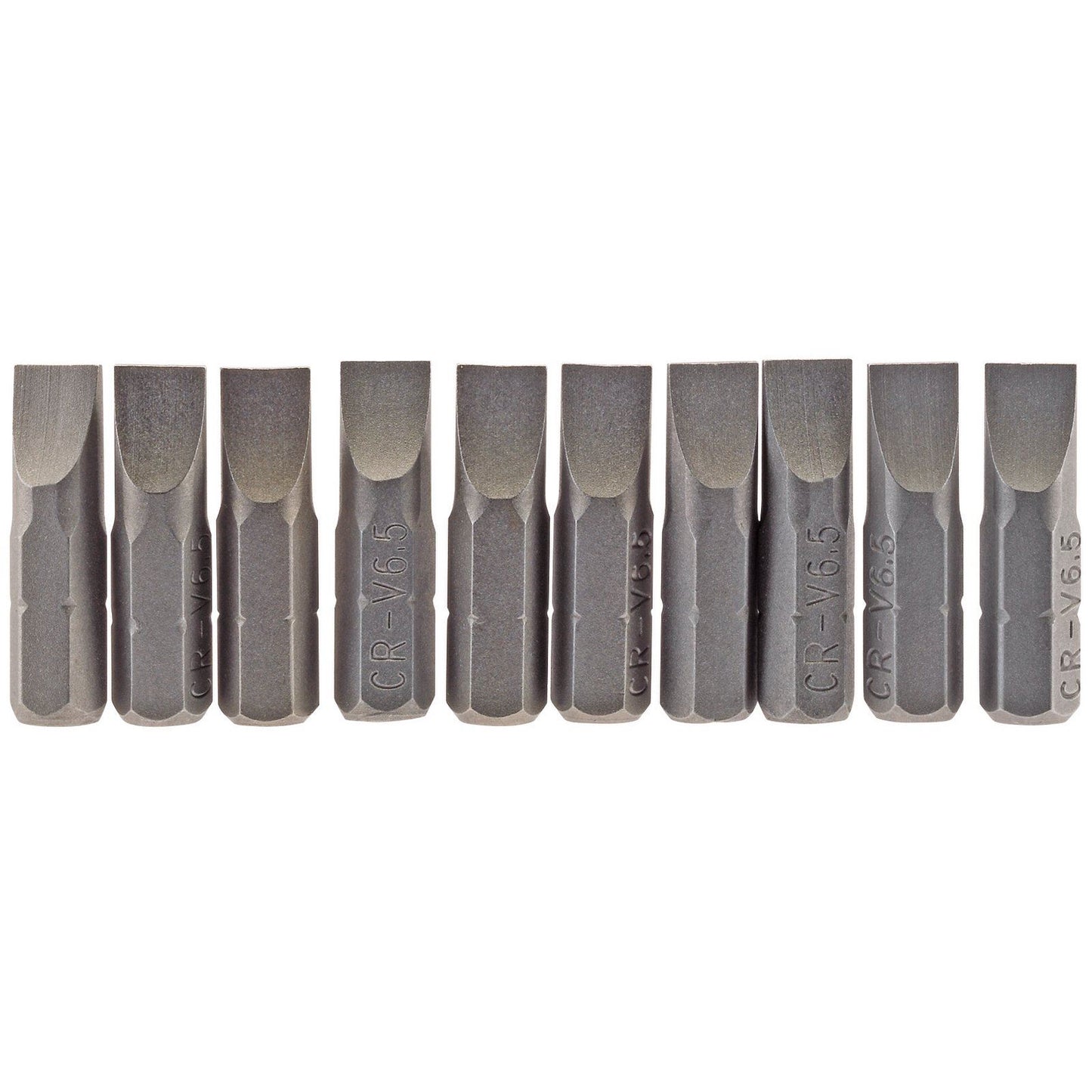 1x Pack Of 10 Draper 6.5mm 1/4" Hex Plain Slot Insert Bit - 25mm Long - 64034