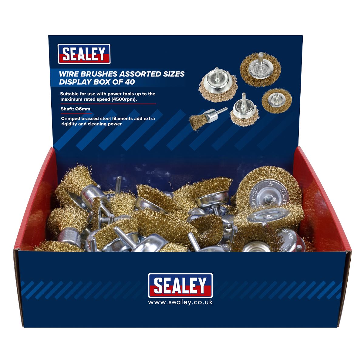 Sealey Wire Brushes Assorted Sizes Display Box of 40 BWBS40DB