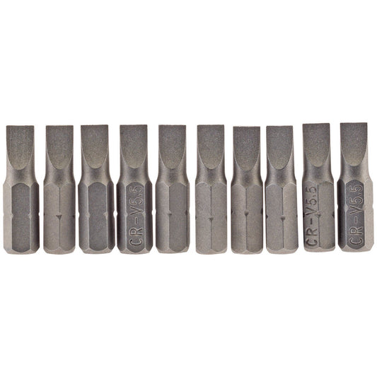 1x Pack Of 10 Draper 5.5mm 1/4" Hex Plain Slot Insert Bit - 25mm Long - 64028