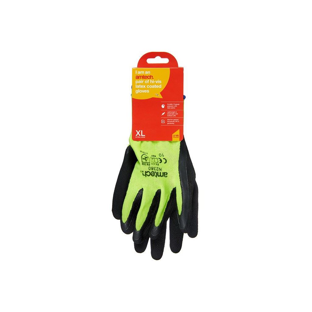 Amtech Hi-Vis Latex Coated Gloves XL Size 10 - N2380