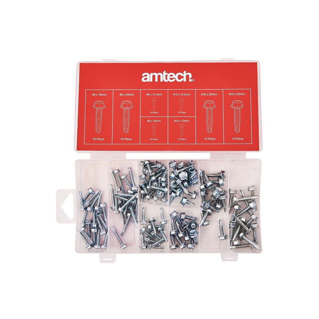 120 Piece Self Drilling Screw Set Hex Head Zinc Plated Carbon Steel Assortment - S6295