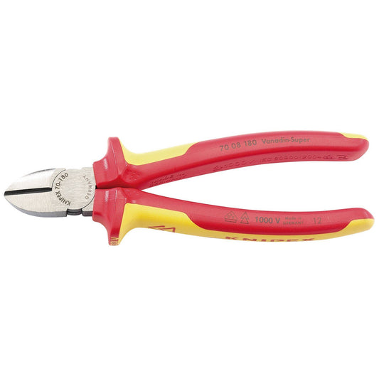 Knipex 70 08 180 VDE Fully Insulated Diagonal Side Cutters 180mm - Draper 32021
